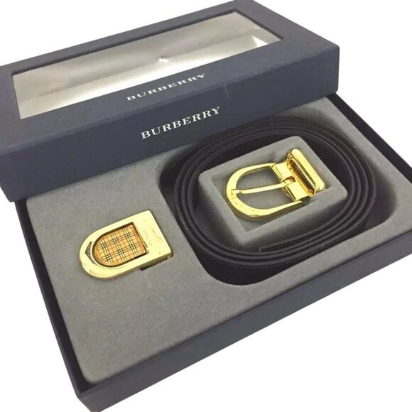 390199AX (S2) Burberry Belt Buckle 105cm Black Leather - Picture 1 of 9